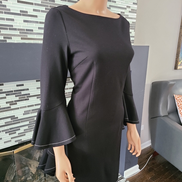 Alice & Olivia Ruffled Sleeve Black Dress 8 - Picture 5 of 6